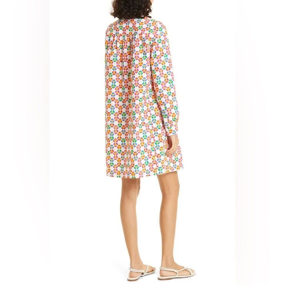 Saloni Geometric Long Sleeve Poplin Shirtdress Ruffle Hem US 4 - Picture 6 of 8